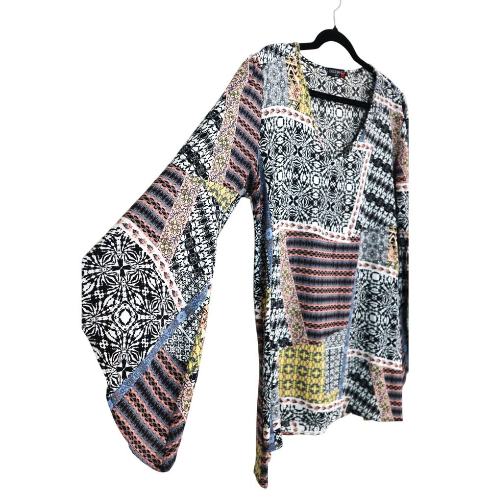 Vintage Y2K Dolce Bianca USA Bell Sleeve Blouse Boho Hippie Bohemian Large